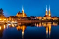 Wroclaw Poland view at Tumski island and Cathedral of St John the Baptist with bridge through river Odra Royalty Free Stock Photo
