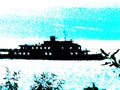 Modern cruise ship in garish backlight in false colors