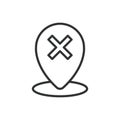 Wrong destination, icon in line design. Wrong, destination, map, error, location, pin, misdirection on white background