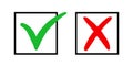 Wrong green and right red color mark. Icon check yes and x isolated on white background. Wrong or right checkmark. Symbol correct