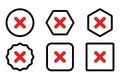Wrong marks Icon Set, Cross marks, Rejected, Disapproved, No, False, Not Ok, Wrong Choices, Task Completion, Voting. - vector mark