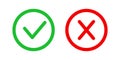 Wrong right checkmark. Hand draw letter icon check mark round frame yes x. Red and green color sign isolated on white background Royalty Free Stock Photo