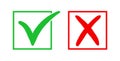 Wrong and right. Icon check mark yes and x. Red and green color sign isolated on white background. Wrong or right checkmark. Symbo