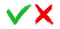 Wrong and right. Icon grunge check mark yes or x. Red and green color sign isolated on white background. Wrong or right checkmark.