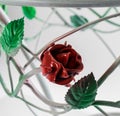 Beautiful curved ornaments of table, red rose and
