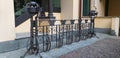 Wrought iron bike rack in the historic center of Asti