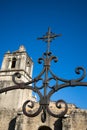 Wrought iron cross at mission concepcion texas