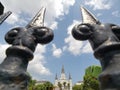 Wrought iron fence and Saint Louis Cathedral in city New Orleans Louisiana USA Royalty Free Stock Photo