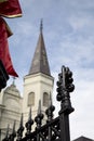 Wrought iron fence and Saint Louis Cathedral view Royalty Free Stock Photo