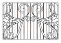 Wrought iron gate and fence.Black metal gate with forged ornaments on a white background.decorated steel vector mansion entrance. Royalty Free Stock Photo
