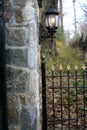 Wrought Iron Gate Fence and Lamp