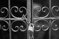 Wrought iron gate with padlock