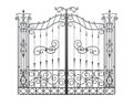 Wrought iron gate on white background. Fence front view