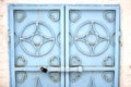 wrought-iron gates in a stone fence  covered with snow Royalty Free Stock Photo