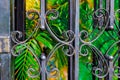 Wrought iron grill doors in the park. Royalty Free Stock Photo