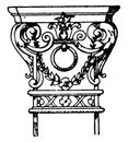 Wrought-Iron Pilaster Capital, scroll, vintage engraving