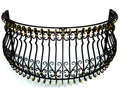 Wrought-iron railings for a round balcony in black decorated with gold inserts isolated on white. 3d render.