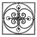 Wrought-Iron Square Panel have a circular design is in middle, vintage engraving