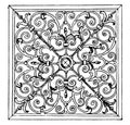 Wrought-Iron Square Panel was designed in 1713 in Oxford, vintage engraving