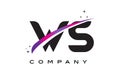 WS W S Black Letter Logo Design with Purple Magenta Swoosh