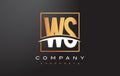 WS W S Golden Letter Logo Design with Gold Square and Swoosh.