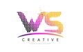 WS W S Letter Logo Design with Magenta Dots and Swoosh
