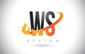 WS W S Letter Logo with Fire Flames Design and Orange Swoosh.