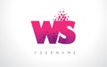 WS W S Letter Logo with Pink Purple Color and Particles Dots Design.