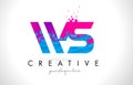 WS W S Letter Logo with Shattered Broken Blue Pink Texture Design Vector.