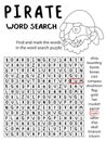 Pirate word search puzzle with little coloring page children worksheet