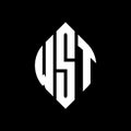 WST circle letter logo design with circle and ellipse shape. WST ellipse letters with typographic style. The three initials form a Royalty Free Stock Photo