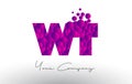 WT W T Dots Letter Logo with Purple Bubbles Texture.