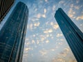 WTC World Trade Center and Sheikh Mohammed Bin Rashid Tower cloudy sunset in Abu Dhabi