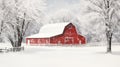 wter red barn in snow