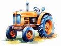 Wtercolor illustration of country tractor on white background