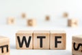 WTF - word from wooden blocks with letters