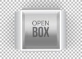 Wtite empty open box isolated on grey background. Top view. Template for your presentation design, banner, brochure or Royalty Free Stock Photo