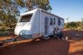 WUBIN, AUSTRALIA - SEP 17 2019: Retired couples each year travel northwards in 4WD`s and caravans in the spring and free camp in