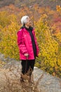 Healthy Chinese old lady Wucaiqian mountain park, China near Beijing