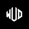 WUD letter logo design with polygon shape. WUD polygon and cube shape logo design. WUD hexagon vector logo template white and Royalty Free Stock Photo