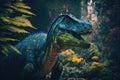 Wuerhosaurus Colorful Dangerous Dinosaur in Lush Prehistoric Nature by Generative AI