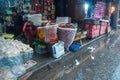 WUHAN,CHINA - April 4, 2019 - Dry food selling shop near the street food market centre during the rainy season