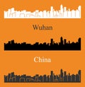 Wuhan, China city silhouette