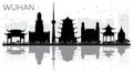 Wuhan China City Skyline Black and White Silhouette with Reflect