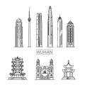 Wuhan, China, Line Art Vector illustration