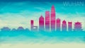 Wuhan China Skyline City Silhouette. Broken Glass Abstract Geometric Dynamic Textured. Banner Background. Colorful Shape Compositi