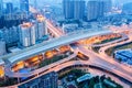 Wuhan city interchange closeup in nightfall Royalty Free Stock Photo