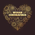 Wuhan Coronavirus heart shape vector golden illustration