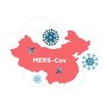Wuhan travel ban due to Coronavirus CoV spread around the world. Red silhouette of China with arrows. Epidemic zone