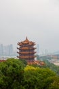 Wuhan Yellow Crane Tower in fog, China